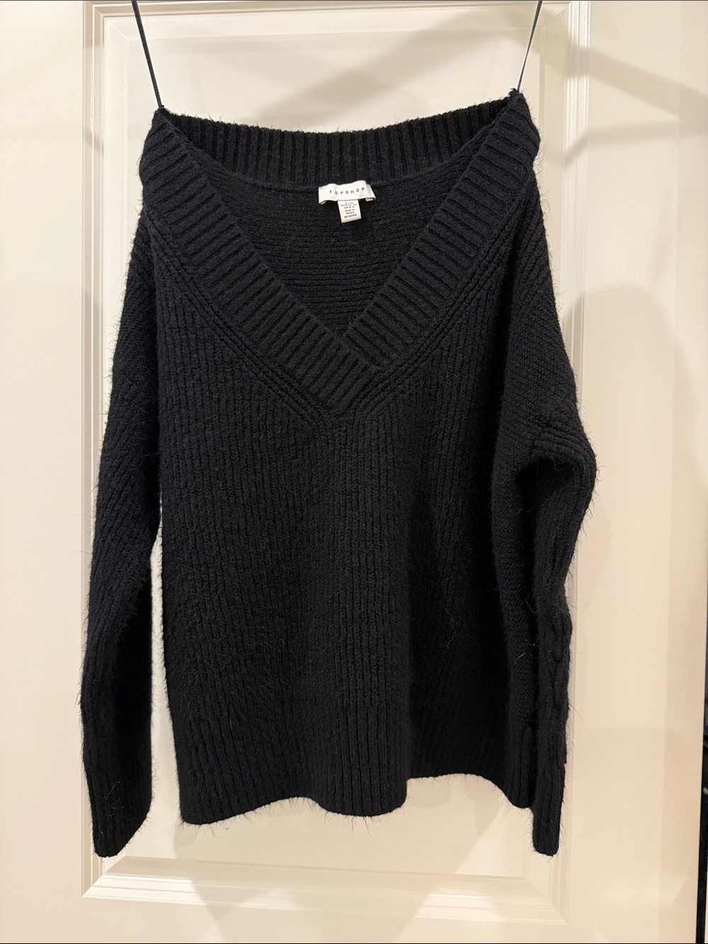 Topshop Black V-Neck Ribbed Pullover Sweater US 0-2